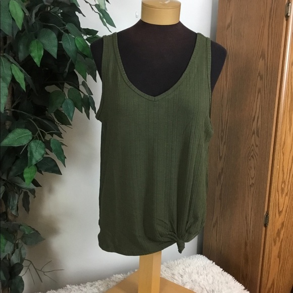 So XL olive forest double v neck tank top (knotted front can be undone) … - Picture 1 of 10